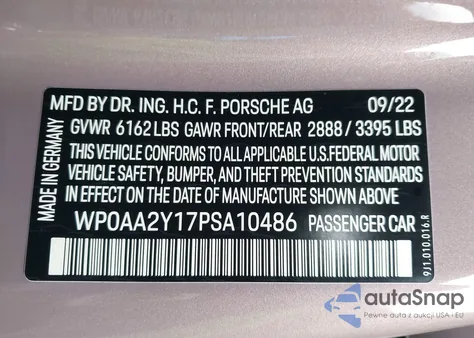 2023 Porsche Taycan from USA, damaged, VIN WP0AA2Y17PSA10486